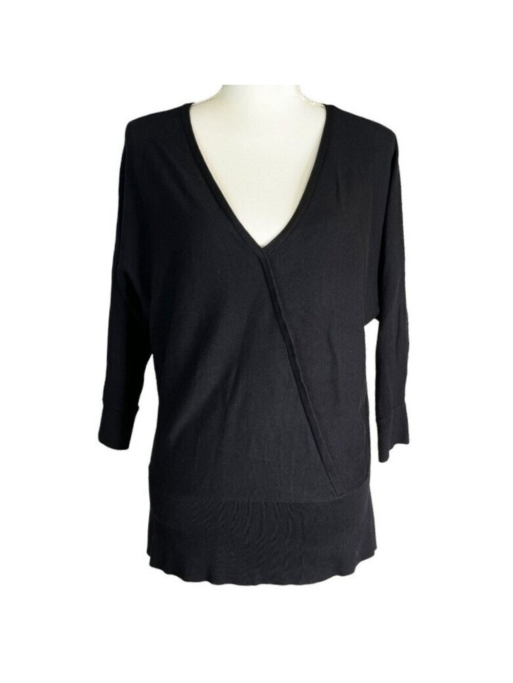White House Black Market Black Surplice V-Neck Dolman Sweater Womens Size M